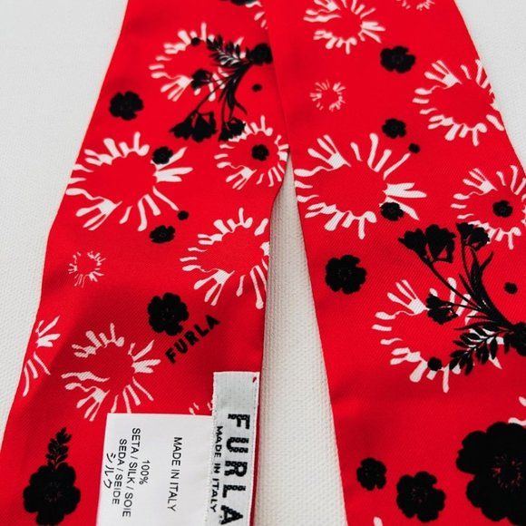 Furla Neck Tie  Scarf Red Floral Silk ~ Made in Itlay - Picture 2 of 3